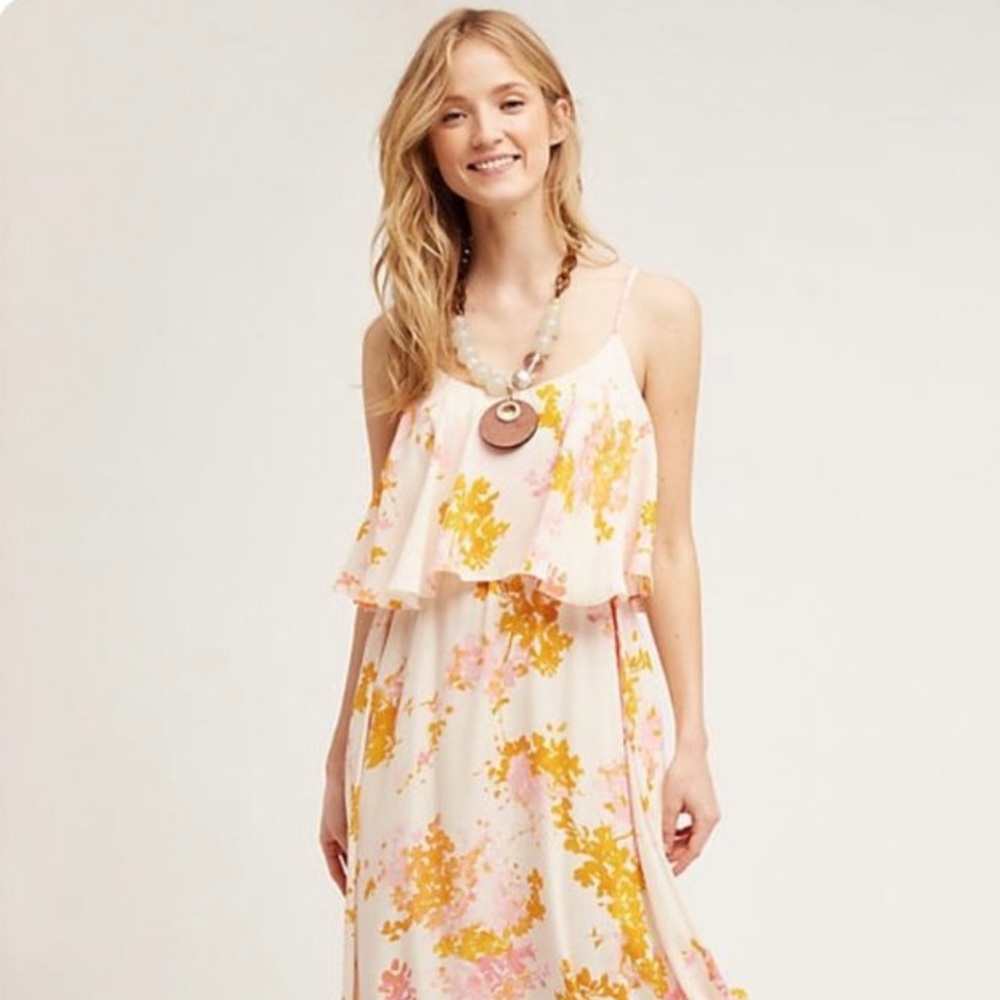 Anthropologie Paper Crown Magnolia Flounce Midi Dress Size L  NWOT